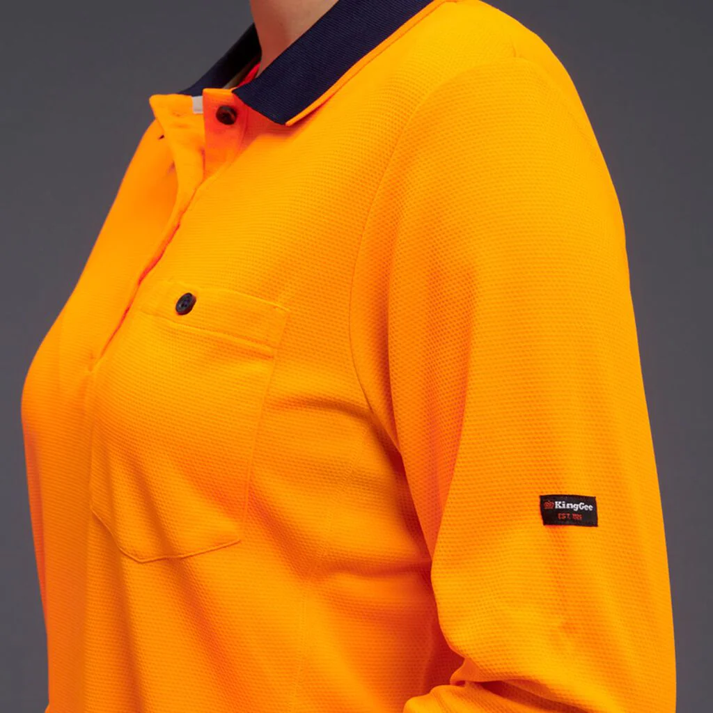 King Gee Women's Workcool Hyperfreeze Hi-Vis Long Sleeve Polo Shirt ( K44730) - Image 6