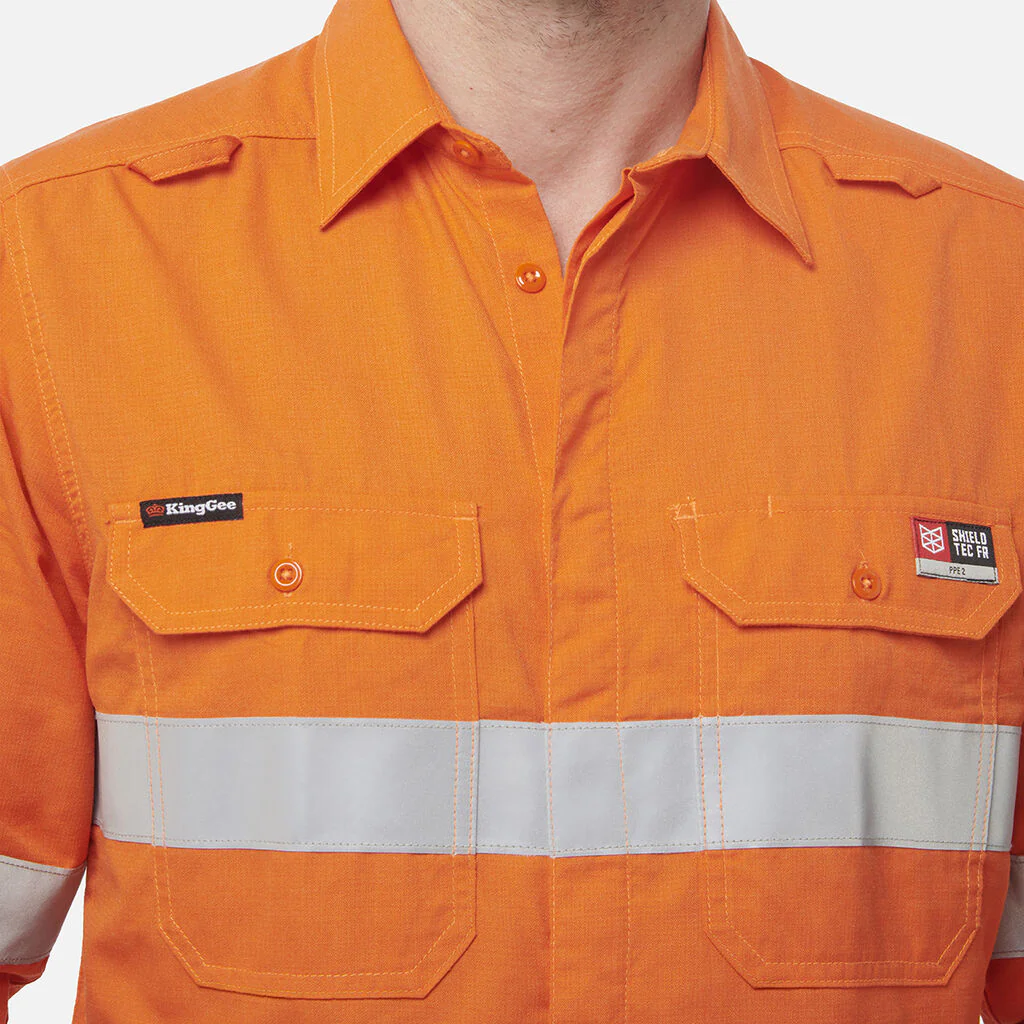King Gee Shieldtec Lenzing FR Hi-Vis Spliced Open Front Taped Shirt (K84001) - Image 5