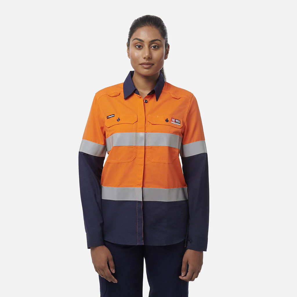 King Gee Women's Shieldtec Lenzing FR Hi-Vis Spliced Open Front Taped Shirt (K84002) - Image 3