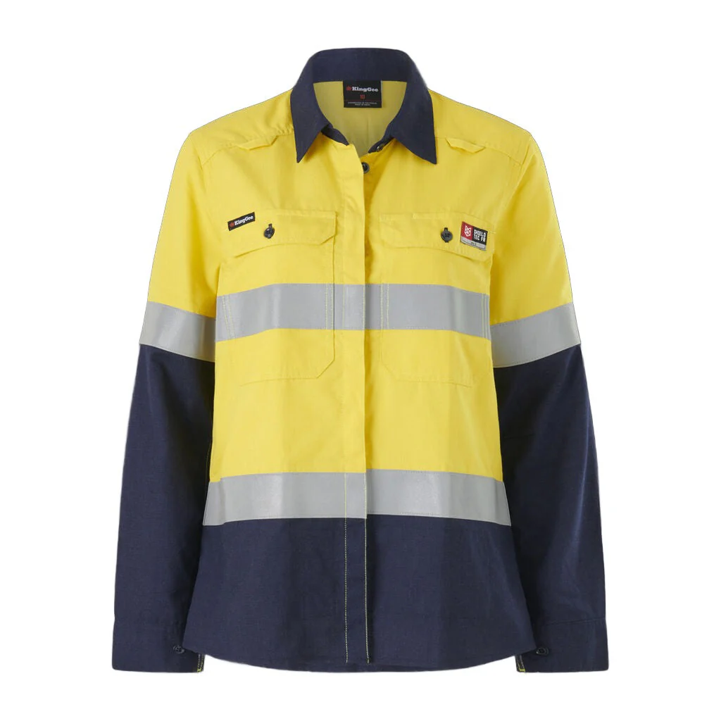 King Gee Women's Shieldtec Lenzing FR Hi-Vis Spliced Open Front Taped Shirt (K84002) - Image 4