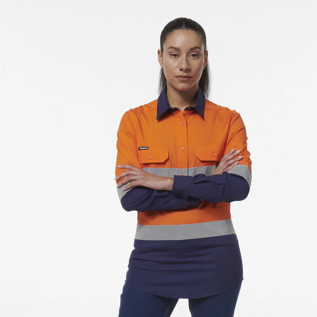 King Gee Women's Workcool Vented Closed Front Reflective Shirt (K44230) - Image 2
