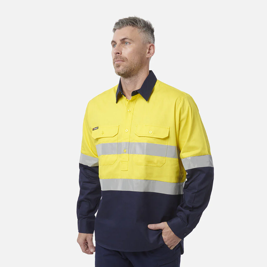 King Gee Originals Hi-Vis Reflective Closed Front Long Sleeve Shirt (K54325) - Image 5