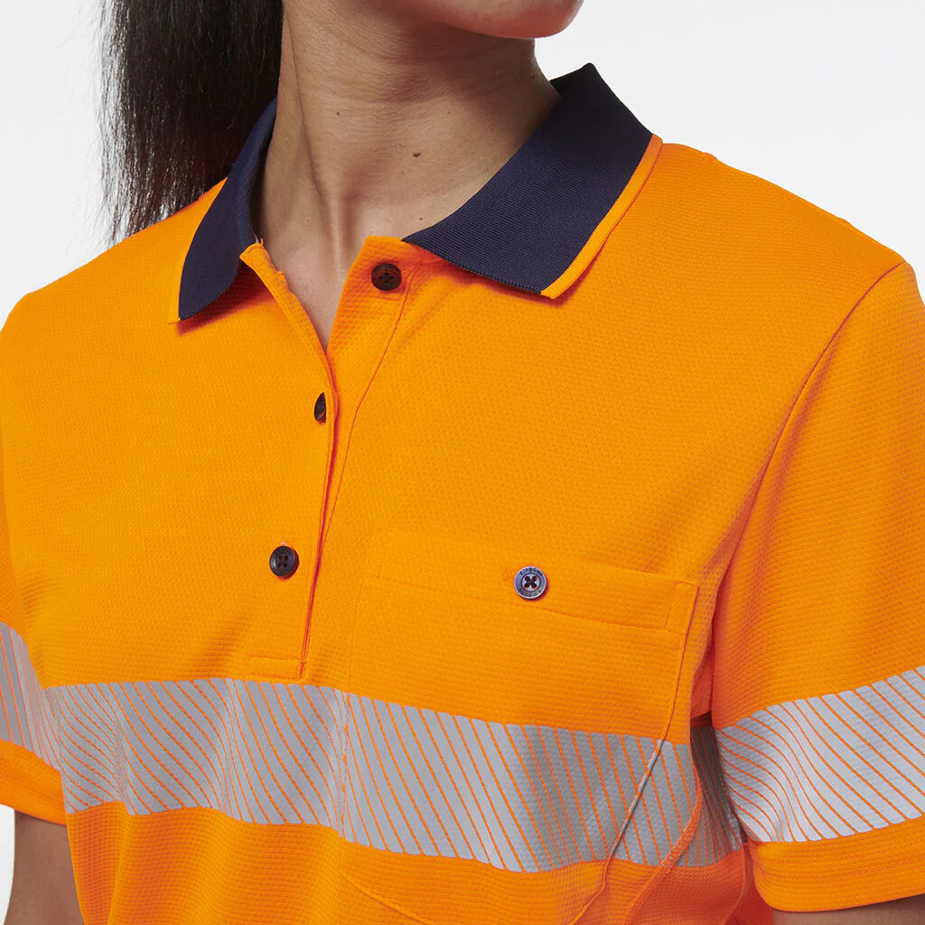 King Gee Women's Workcool Hyperfreeze Spliced Short Sleeve Polo With Segmented Tape (K44224) - Image 5