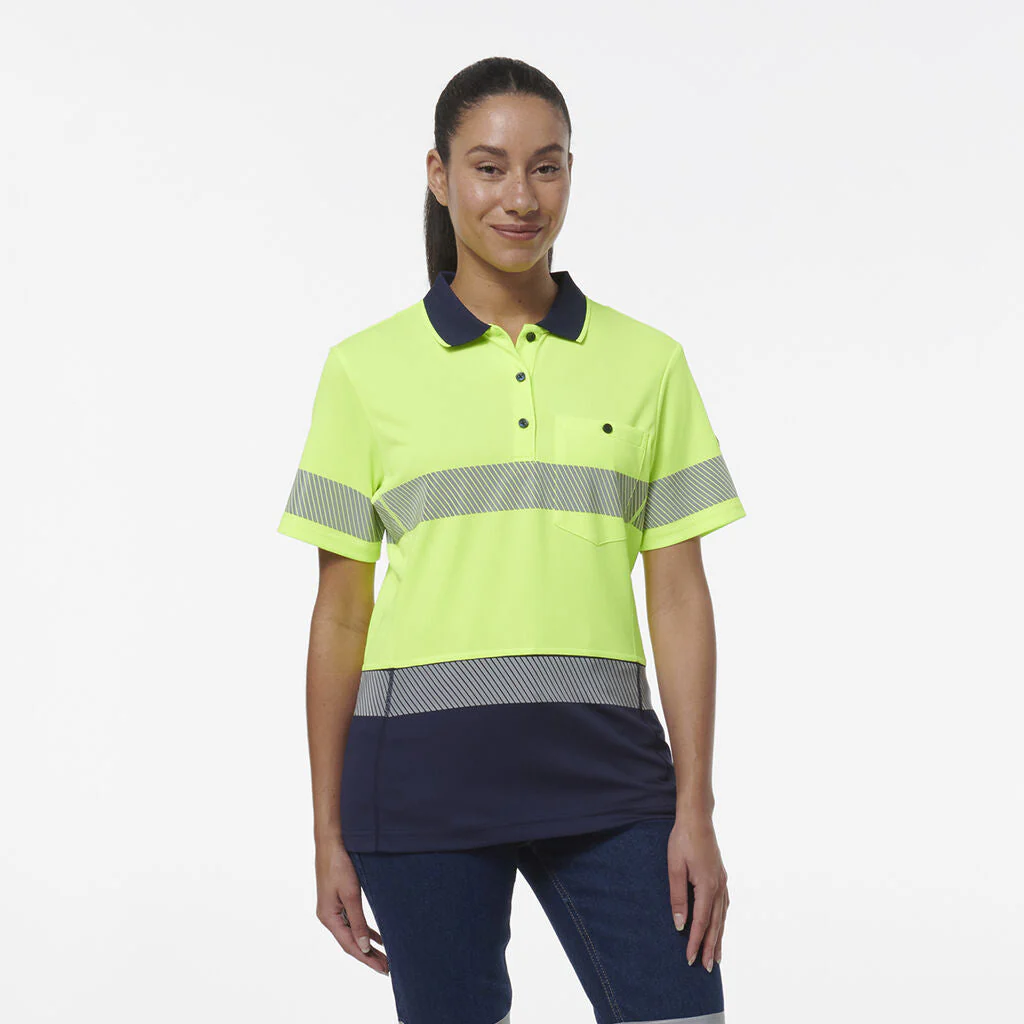 King Gee Women's Workcool Hyperfreeze Spliced Short Sleeve Polo With Segmented Tape (K44224) - Image 8