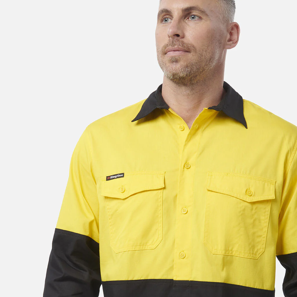 King Gee Workcool 2 Hi-Vis Two Tone Long Sleeve Drill Work Shirt (K54870) - Image 11