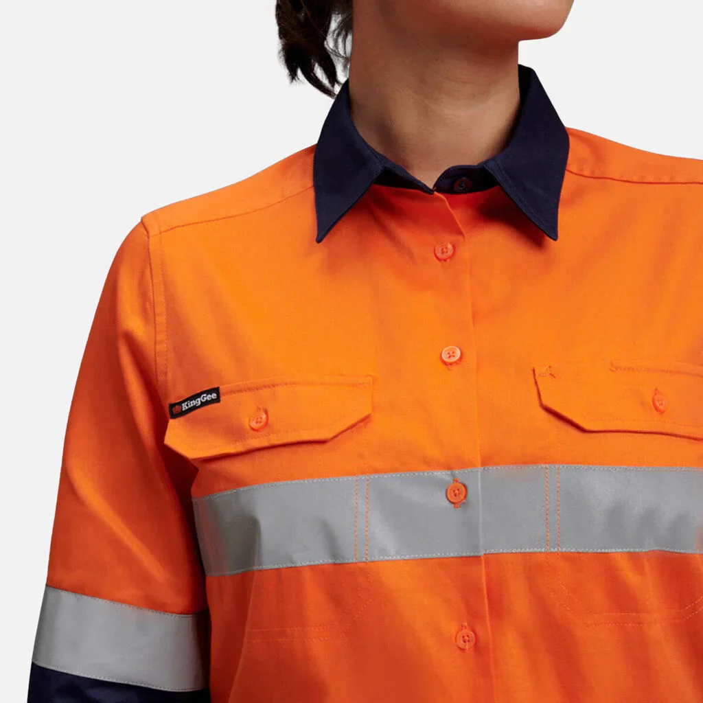 King Gee Women's Hi-Vis Reflective Long Sleeve Work Shirt (K44532) - Image 4