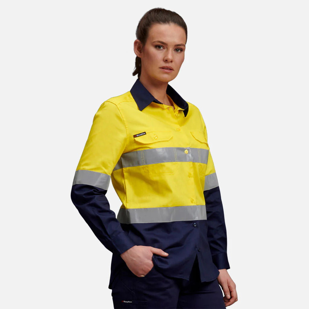 King Gee Women's Hi-Vis Reflective Long Sleeve Work Shirt (K44532) - Image 7