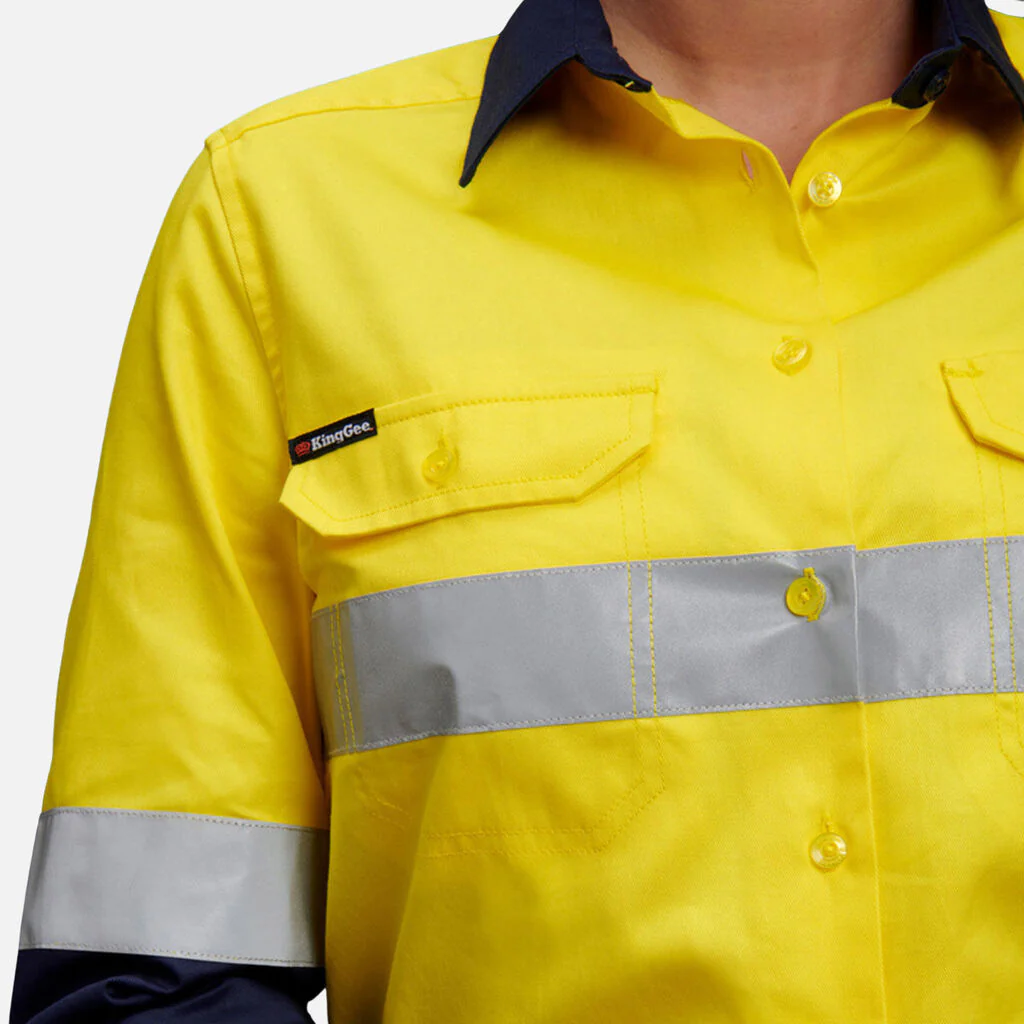 King Gee Women's Hi-Vis Reflective Long Sleeve Work Shirt (K44532) - Image 8